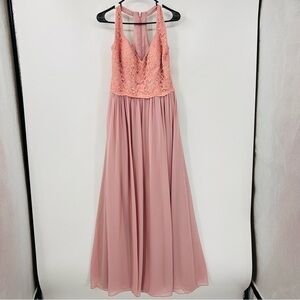 B2 BRIDESMAIDS BY JASMINE 1083979 Chiffon Lace Bridesmaid Dress Halter Neckline